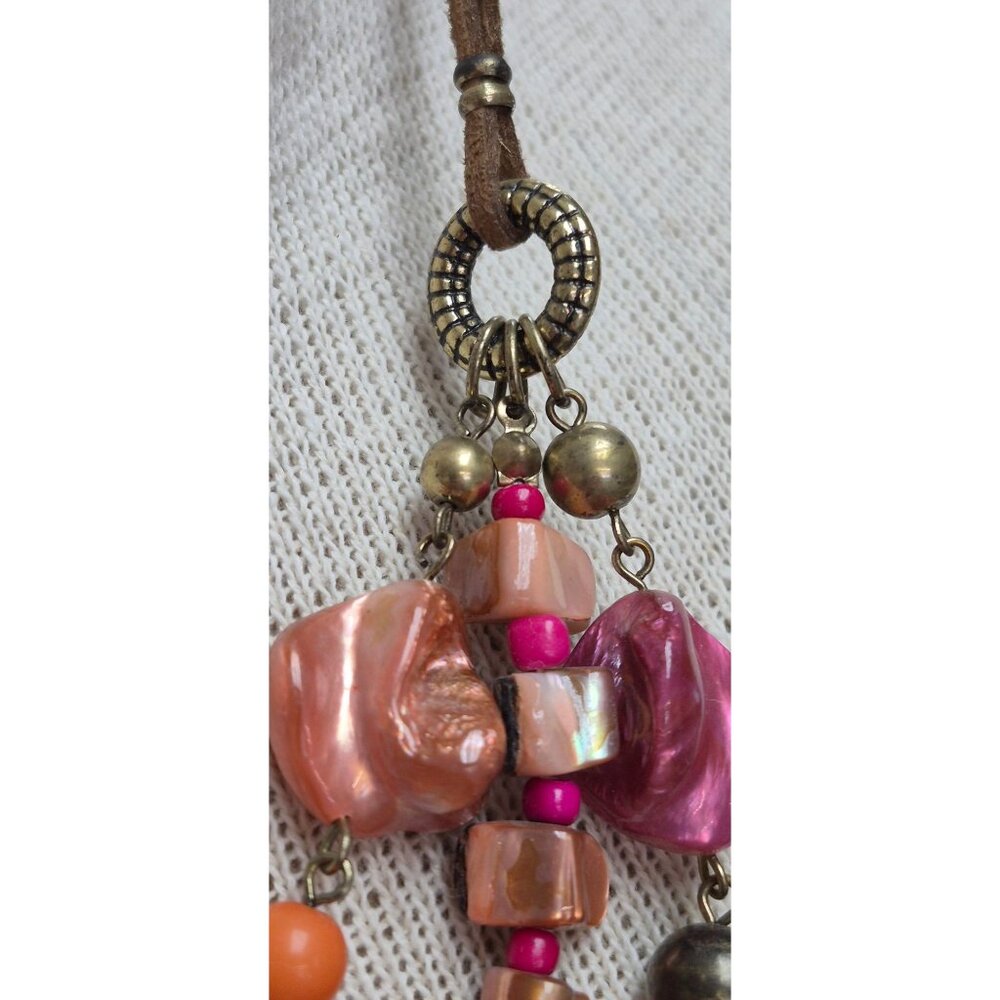Vintage Mid‑Century Multi‑Strand Beaded Necklace Pink Peach Purple Boho Jewelry. - Picture 8 of 11